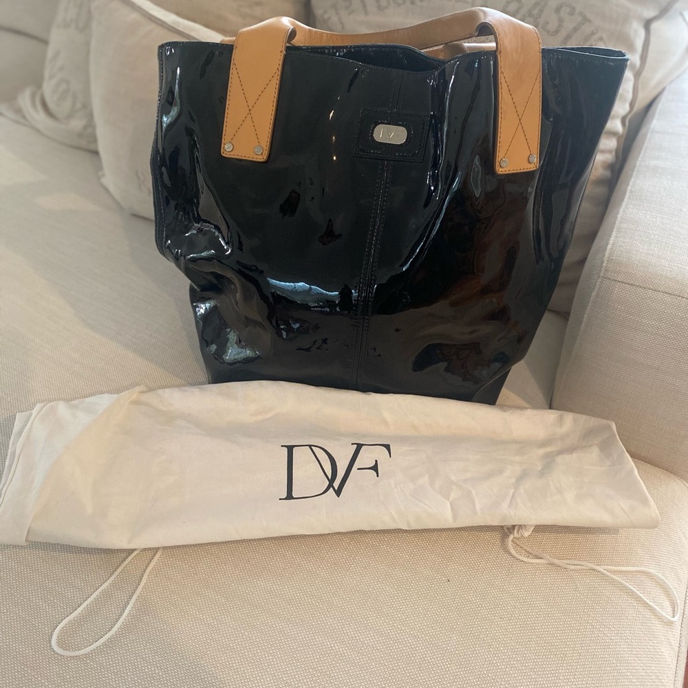 Diane Von Furstenberg Patent leather Black and Tan Tote Bag